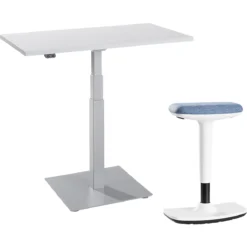 2-tlg. Büromöbel-Set, Monosäulen-Beistelltisch Start Off, Elektrisch Höhenverstellbar, Lichtgrau/weißaluminium