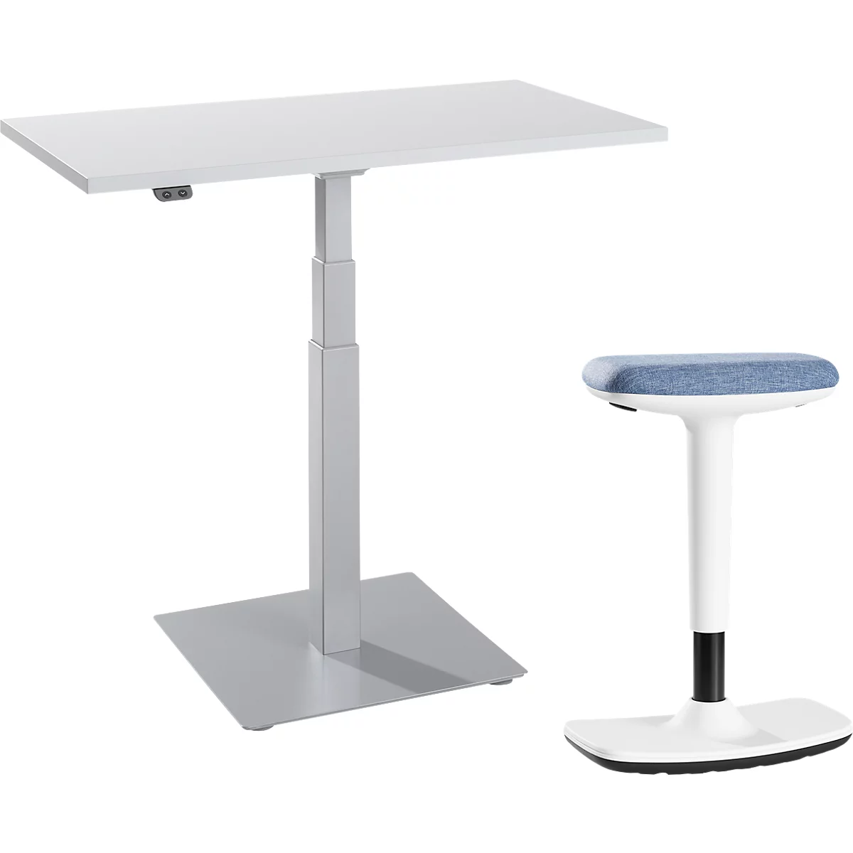 2-tlg. Büromöbel-Set, Monosäulen-Beistelltisch Start Off, Elektrisch Höhenverstellbar, Lichtgrau/weißaluminium 1 2-tlg. Büromöbel-Set, Monosäulen-Beistelltisch Start Off, Elektrisch Höhenverstellbar, Lichtgrau/weißaluminium