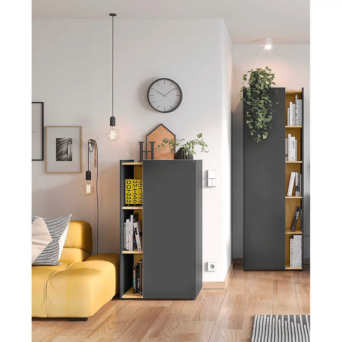 Aktenschrank Austin, 3 OH, B 620 X T 420 X H 1150 Mm, 2 Feste Böden, 3 Offene Fächer, Graphit/Eiche 5 Aktenschrank Austin, 3 OH, B 620 X T 420 X H 1150 Mm, 2 Feste Böden, 3 Offene Fächer, Graphit/Eiche – Bild 5