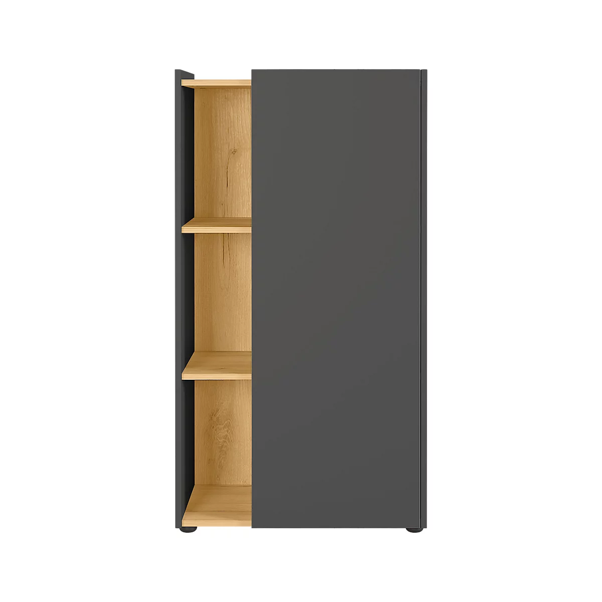 Aktenschrank Austin, 3 OH, B 620 X T 420 X H 1150 Mm, 2 Feste Böden, 3 Offene Fächer, Graphit/Eiche 2 Aktenschrank Austin, 3 OH, B 620 X T 420 X H 1150 Mm, 2 Feste Böden, 3 Offene Fächer, Graphit/Eiche – Bild 2