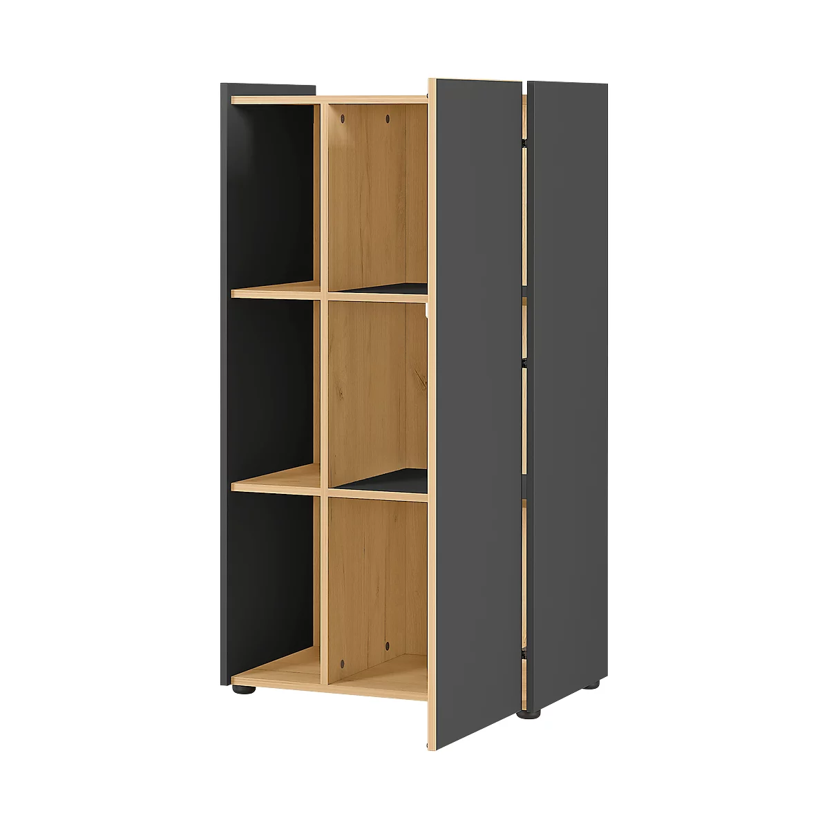 Aktenschrank Austin, 3 OH, B 620 X T 420 X H 1150 Mm, 2 Feste Böden, 3 Offene Fächer, Graphit/Eiche 3 Aktenschrank Austin, 3 OH, B 620 X T 420 X H 1150 Mm, 2 Feste Böden, 3 Offene Fächer, Graphit/Eiche – Bild 3