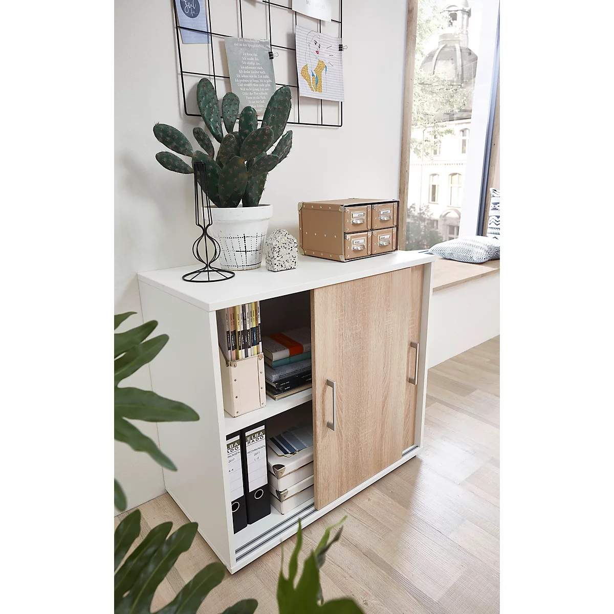 Anstellschrank TEMPIO, Aus Holz, 2 Schiebetüren, 2 OH, B 800 X T 430 X H 740 Mm, Weiß/weiß 3 Anstellschrank TEMPIO, Aus Holz, 2 Schiebetüren, 2 OH, B 800 X T 430 X H 740 Mm, Weiß/weiß – Bild 3