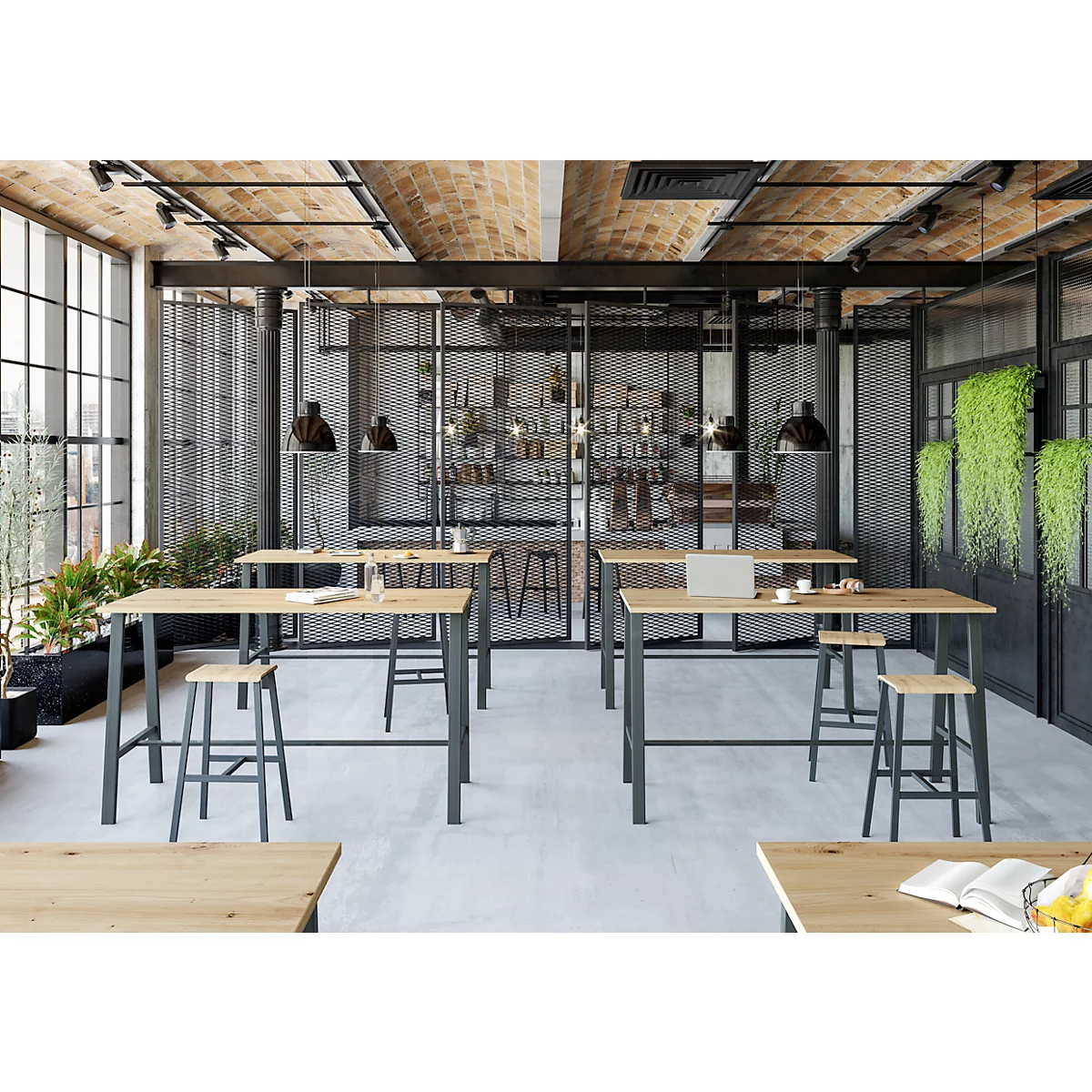 Barhocker Meeting Point, Industriedesign, Eiche-Echtholz Furnier, Rohstahlbeine, Sitzhöhe 770 Mm, 2 Stück 2 Barhocker Meeting Point, Industriedesign, Eiche-Echtholz Furnier, Rohstahlbeine, Sitzhöhe 770 Mm, 2 Stück – Bild 2