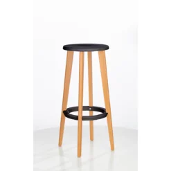 Barhocker WOODY, ABS-Kunststoff, Mit Fußring, Massivholzbeine, Sitzhöhe 760 Mm, 2 Stk, Schwarz