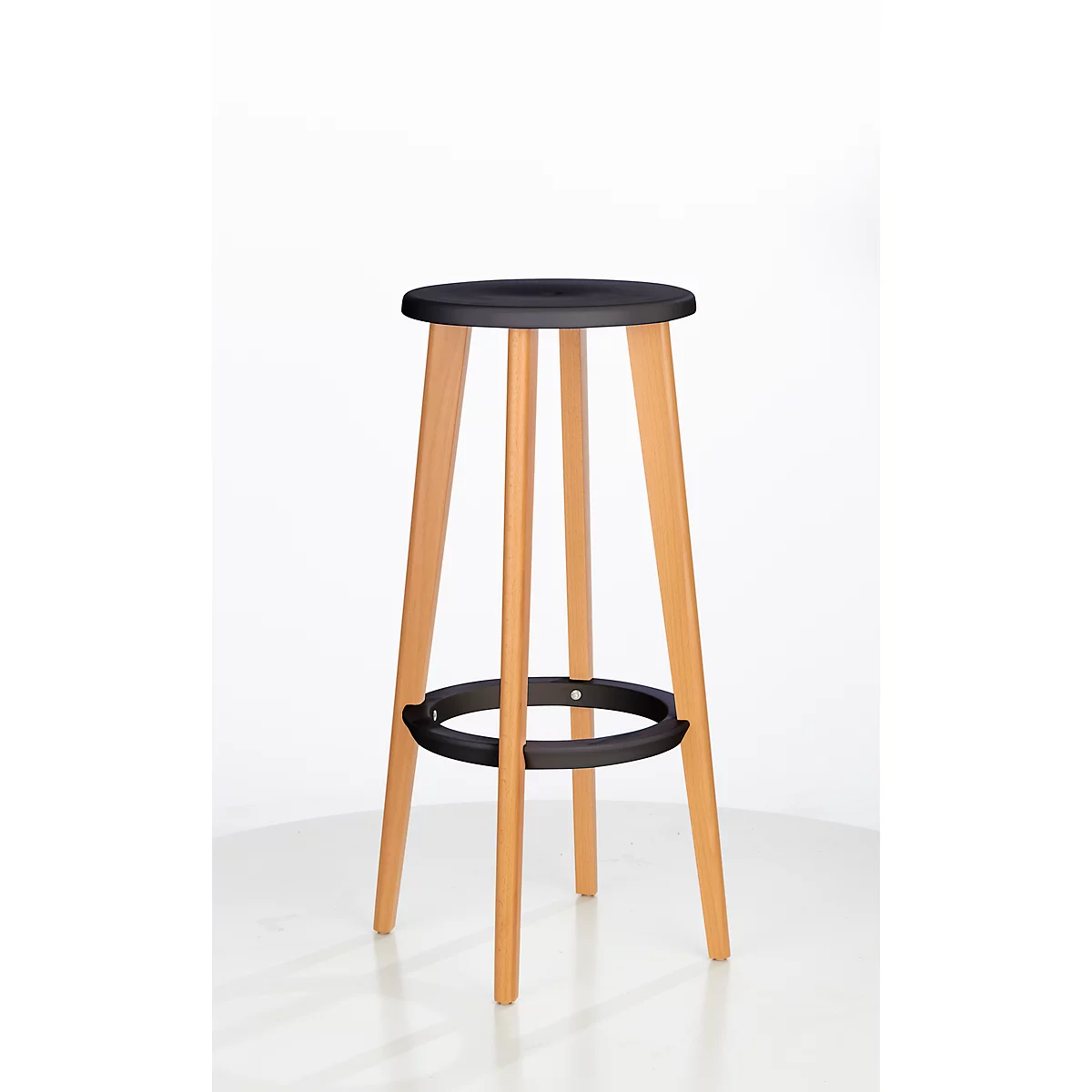 Barhocker WOODY, ABS-Kunststoff, Mit Fußring, Massivholzbeine, Sitzhöhe 760 Mm, 2 Stk, Schwarz 1 Barhocker WOODY, ABS-Kunststoff, Mit Fußring, Massivholzbeine, Sitzhöhe 760 Mm, 2 Stk, Schwarz