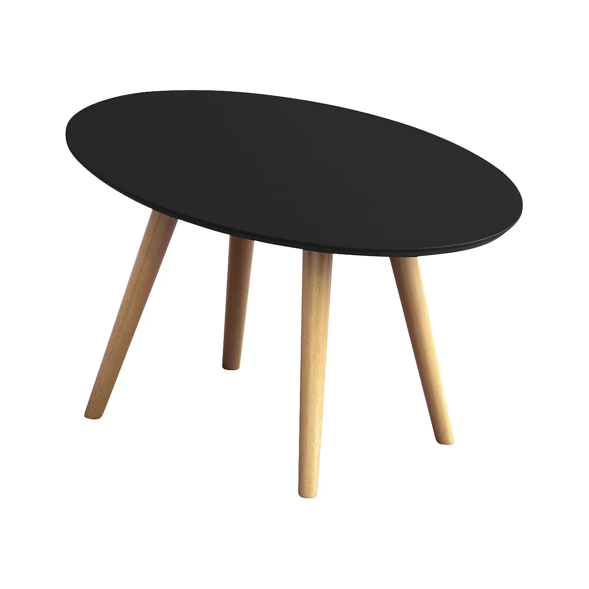Beistelltisch SCANDI, Oval, 4-Fuß Gestell Aus Massivholz, B 650 X T 400 X H 350 Mm, Schwarz/Buche 1 Beistelltisch SCANDI, Oval, 4-Fuß Gestell Aus Massivholz, B 650 X T 400 X H 350 Mm, Schwarz/Buche