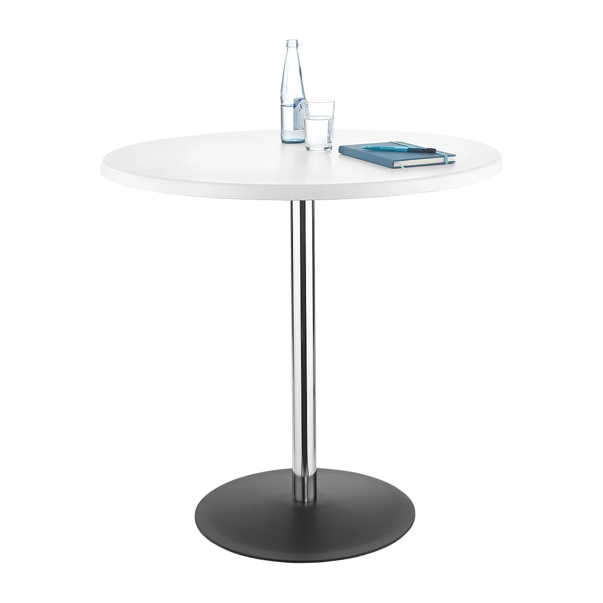 Besprechungstisch Lena, Bis 4 Personen, Kreis, Tellerfuß, B 800 X T 800 X H 760 Mm, Weiß/chromsilber/schwarz 3 Besprechungstisch Lena, Bis 4 Personen, Kreis, Tellerfuß, B 800 X T 800 X H 760 Mm, Weiß/chromsilber/schwarz – Bild 3