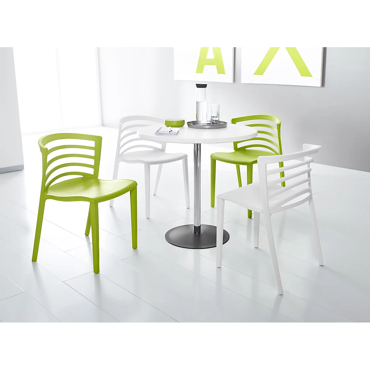 Besprechungstisch Lena, Bis 4 Personen, Kreis, Tellerfuß, B 800 X T 800 X H 760 Mm, Weiß/chromsilber/schwarz 2 Besprechungstisch Lena, Bis 4 Personen, Kreis, Tellerfuß, B 800 X T 800 X H 760 Mm, Weiß/chromsilber/schwarz – Bild 2