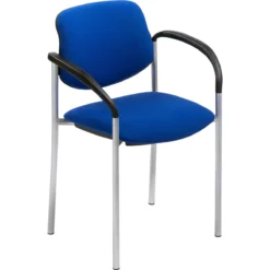 Besucherstuhl Styl, Mit Armlehnen, Stoff Blau, Gestell Alusilbern, Stapelbar Bis Zu 6 Stück
