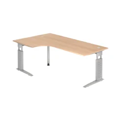 Eckschreibtisch TARVIS, B 2000 X T 1200/800 X H 680-860 Mm, Gestell Silber, Eiche-Dekor