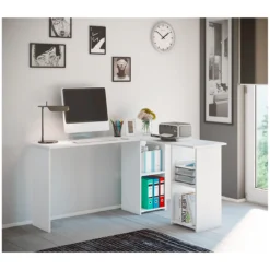 Eckschreibtisch, Winkel 90°, Wangenfuß, 4 Regalfächer, B 1360 X T 1120 X H 730 Mm, Weiß -Berühmt Büromöbel Geschäft eckschreibtisch winkel 90 wangenfuss 4 regalfaecher b 1360 x t 1120 x h 730 mm weiss img WS 113292 B