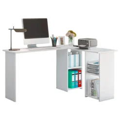 Eckschreibtisch, Winkel 90°, Wangenfuß, 4 Regalfächer, B 1360 X T 1120 X H 730 Mm, Weiß