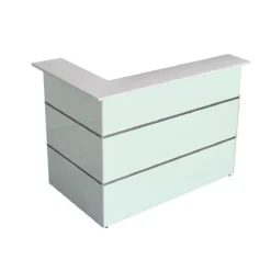 Ecktheke Atlantis, Weiß, Aus Stahl, Mit Glasfront & Melaminharz-Oberflächen