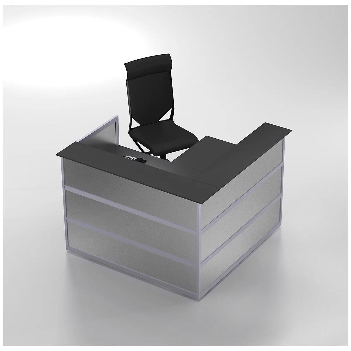 Ecktheke Tool, B 1500 X T 1500 X H 1100 Mm, Anthrazit/MDF Silber 2 Ecktheke Tool, B 1500 X T 1500 X H 1100 Mm, Anthrazit/MDF Silber – Bild 2