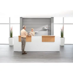 Empfangstheke Come-In, 2 Ablage, Gerade, Breite 3200 Mm, Weiß/Buche-Dekor