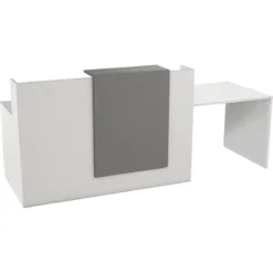 Empfangstheke Mit Beratungsplatz Pisa, Mit Ablage Und Seitenplatten, B 2500 X T 800 X H 1100 Mm, Graphit/weiß