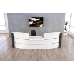 Große Bogen-Empfangstheke Faro, Mit Niedrigmodul, Kabelführung, B 3240 X T 1230 X 1120 Mm, Weiß/anthrazit