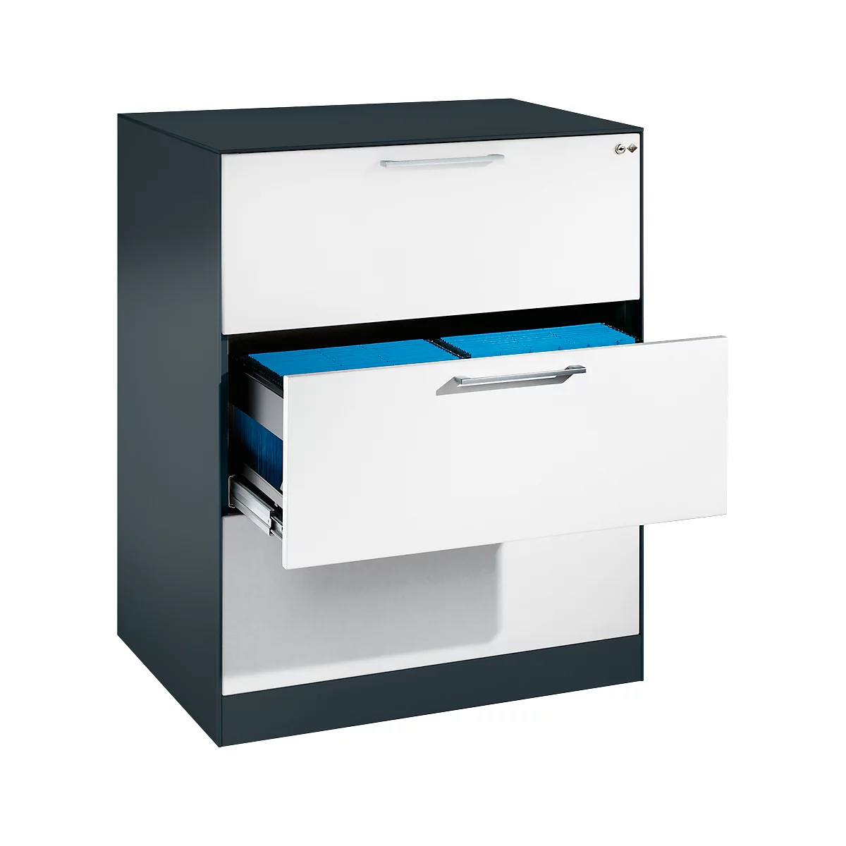 Hängeregistraturschrank ASISTO C 3000, 3 Schubladen, 2-bahnig, B 800 Mm, Anthrazit/weiß 1 Hängeregistraturschrank ASISTO C 3000, 3 Schubladen, 2-bahnig, B 800 Mm, Anthrazit/weiß