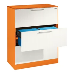 Hängeregistraturschrank ASISTO C 3000, 3 Schubladen, 2-bahnig, B 800 Mm, Mit Akustikblenden, Orange/weiß