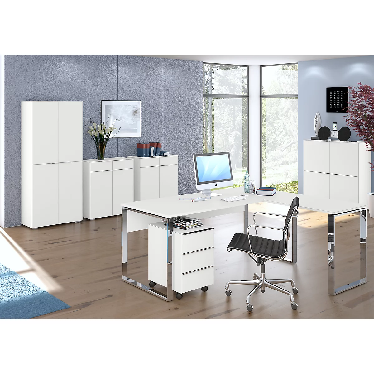 Highboard Nizza, 4 Türen M. 1 Fachboden, Multifunktionseinsatz, B 1118 X H 1136 Mm, Weißglas Matt 3 Highboard Nizza, 4 Türen M. 1 Fachboden, Multifunktionseinsatz, B 1118 X H 1136 Mm, Weißglas Matt – Bild 3