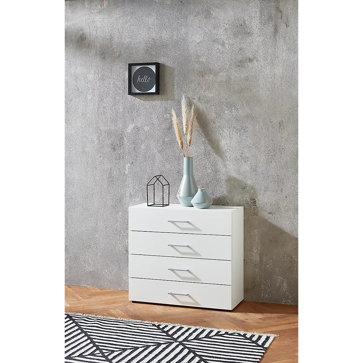 Home Office Schrank TEMPIO, Aus Holz, 4 Schubkästen, 2 OH, B 800 X T 340 X H 720 Mm, Weiß/weiß 3 Home Office Schrank TEMPIO, Aus Holz, 4 Schubkästen, 2 OH, B 800 X T 340 X H 720 Mm, Weiß/weiß – Bild 3