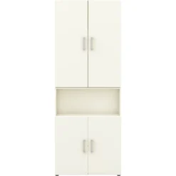 Home Office Schrank TEMPIO, Aus Holz, 4 Türen, 2 Schubkästen, 6 OH, B 800 X T 340 X H 2130 Mm, Weiß/weiß