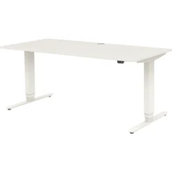Home Office Schreibtisch TEMPIO, Elektrisch Höhenverstellbar, Geteilte Tischplatte Mit Klappe, B 1600 X T 700 X H 640-1280 Mm, Weiß