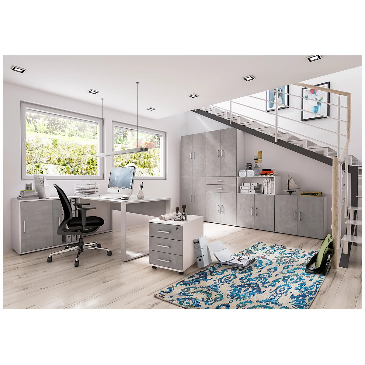 Home Office Schreibtisch TEMPIO, Rechteck, Kufen, B 1200 X T 800 X H 740 Mm, Weiß + Kabelführungsbügel 6 Home Office Schreibtisch TEMPIO, Rechteck, Kufen, B 1200 X T 800 X H 740 Mm, Weiß + Kabelführungsbügel – Bild 6