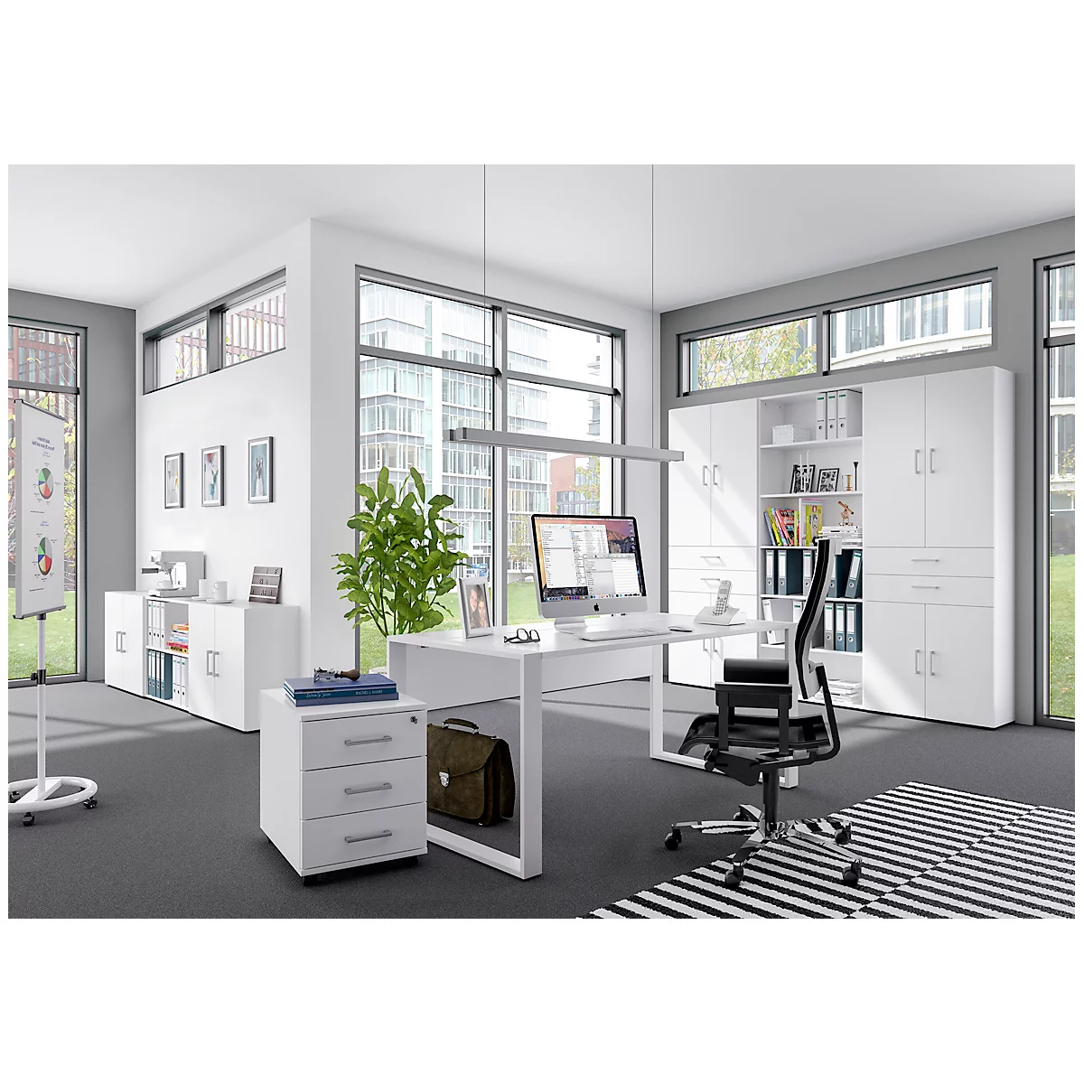 Home Office Schreibtisch TEMPIO, Rechteck, Kufen, B 1200 X T 800 X H 740 Mm, Weiß + Kabelführungsbügel 9 Home Office Schreibtisch TEMPIO, Rechteck, Kufen, B 1200 X T 800 X H 740 Mm, Weiß + Kabelführungsbügel – Bild 9