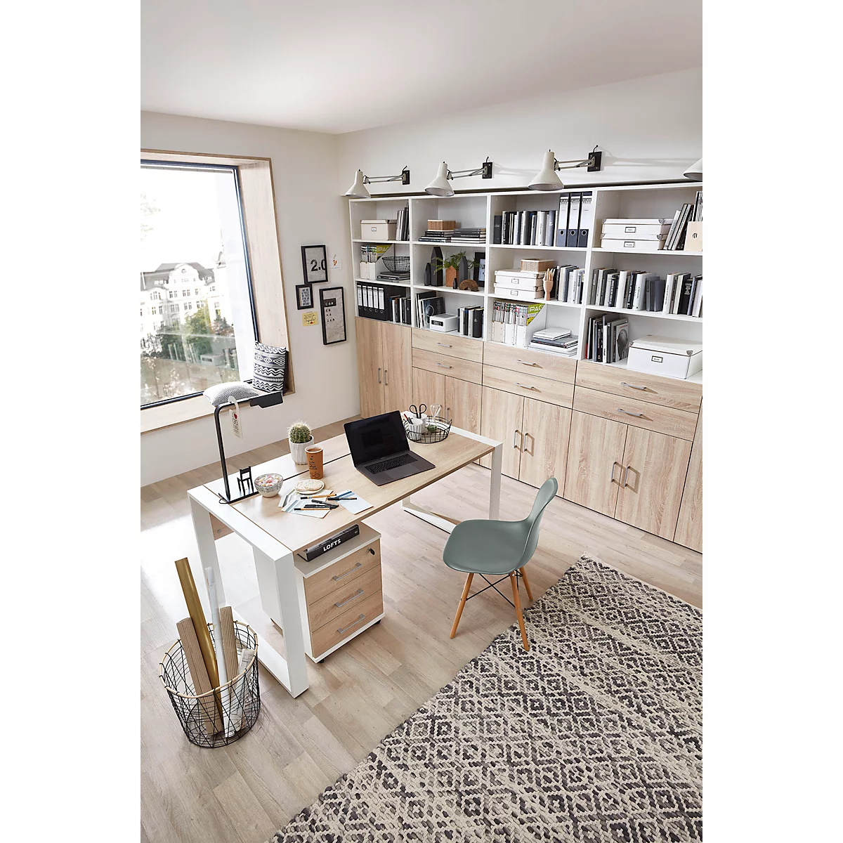 Home Office Schreibtisch TEMPIO, Rechteck, Kufen, B 1200 X T 800 X H 740 Mm, Weiß + Kabelführungsbügel 10 Home Office Schreibtisch TEMPIO, Rechteck, Kufen, B 1200 X T 800 X H 740 Mm, Weiß + Kabelführungsbügel – Bild 10