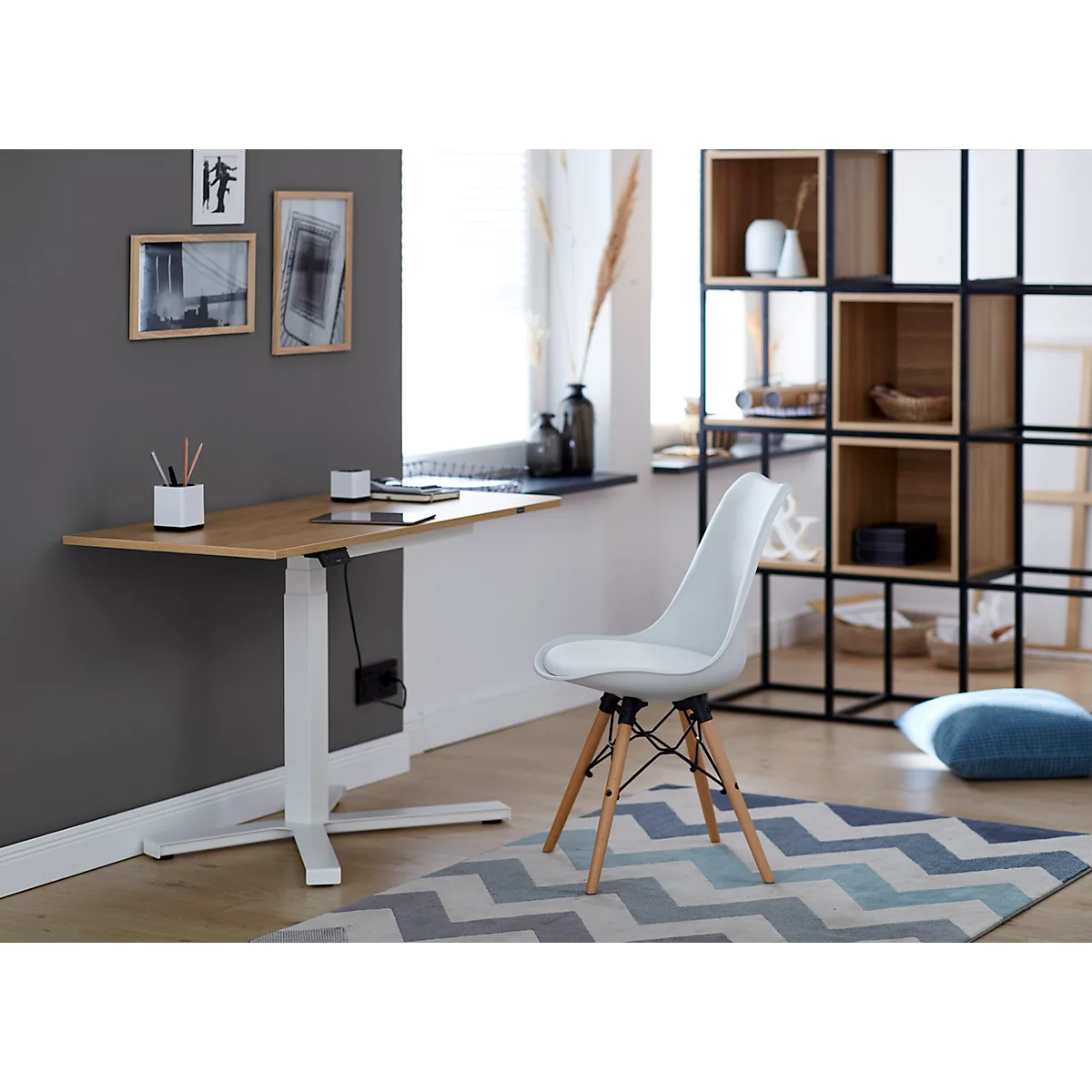 Home Office Tisch, Elektrisch Höhenverstellbar, Rechteck, Fußkreuz, B 1150 X T 550 X H 1100-640 Mm, Hickory-Eiche/weiß + Memory-Bedienpanel 3 Home Office Tisch, Elektrisch Höhenverstellbar, Rechteck, Fußkreuz, B 1150 X T 550 X H 1100-640 Mm, Hickory-Eiche/weiß + Memory-Bedienpanel – Bild 3