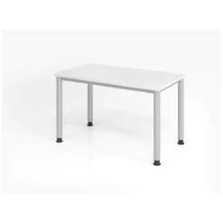 Home Office Tisch, Rechteck, 4-Fuß Rundrohr, B 1200 X T 672 X H 685-810 Mm, Weiß/silber