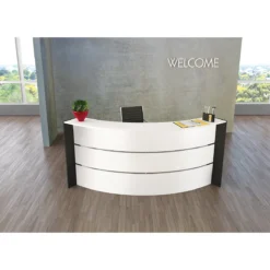 Kleine Bogen-Empfangstheke Faro, Mit Ablage Und Seitenplatten, B 2550 X T 1200 X H 1120 Mm, Weiß/anthrazit