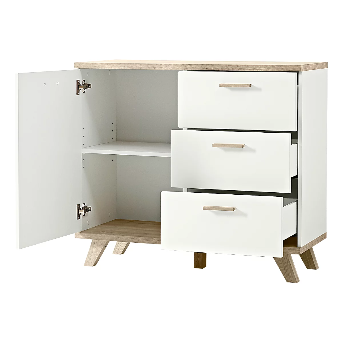 Kommode OSLO, 3 Schübe, B 960 X T 400 X H 850 Mm, Weiß/Sanremo-Eiche-Nb. 2 Kommode OSLO, 3 Schübe, B 960 X T 400 X H 850 Mm, Weiß/Sanremo-Eiche-Nb. – Bild 2