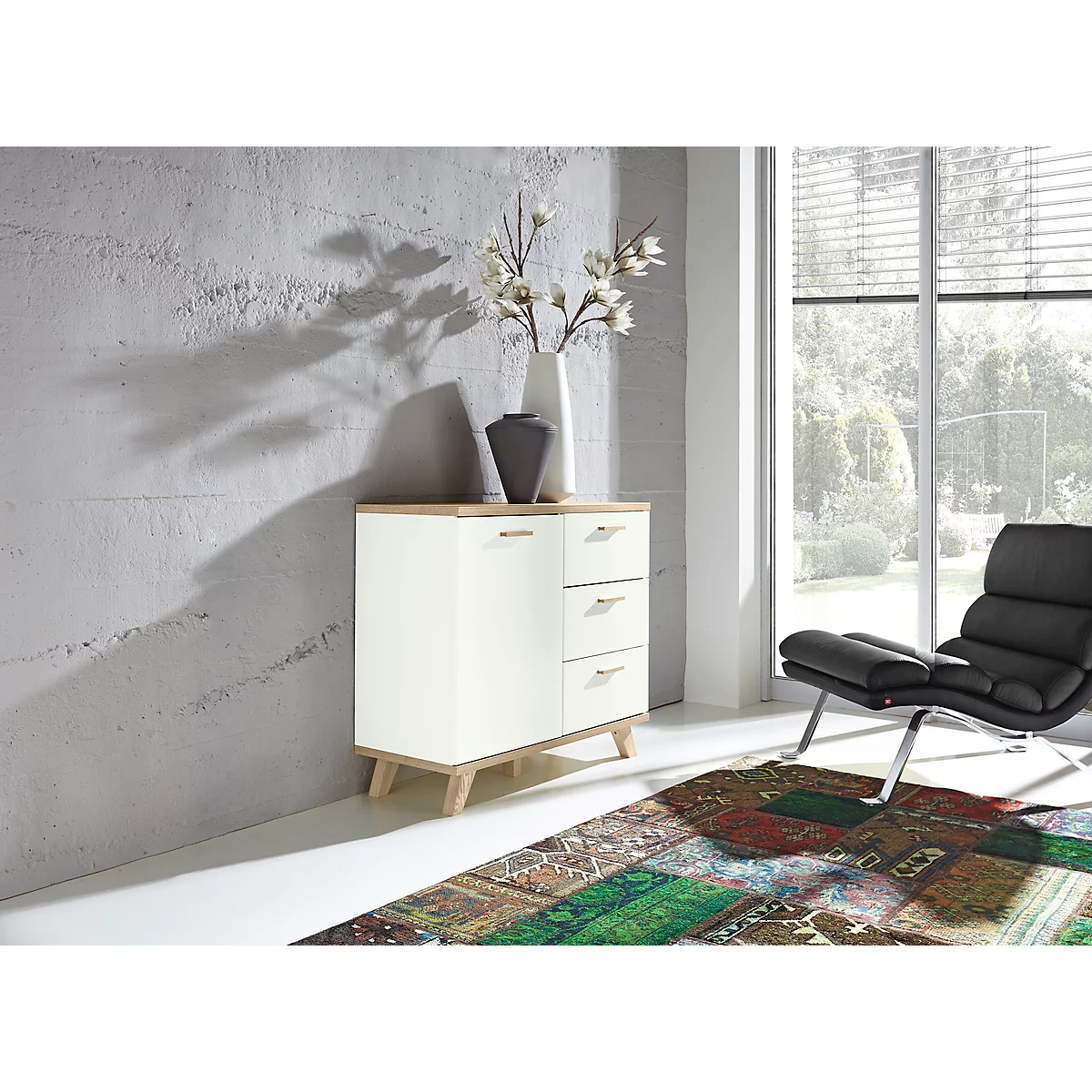 Kommode OSLO, 3 Schübe, B 960 X T 400 X H 850 Mm, Weiß/Sanremo-Eiche-Nb. 3 Kommode OSLO, 3 Schübe, B 960 X T 400 X H 850 Mm, Weiß/Sanremo-Eiche-Nb. – Bild 3