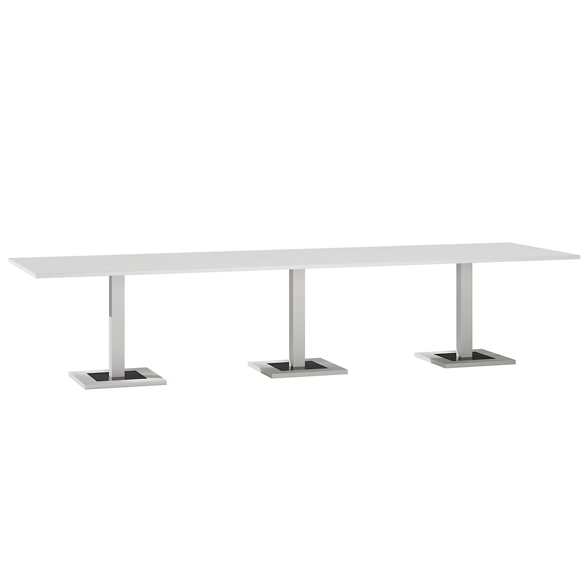 Konferenztisch, Bis 12 Personen, Rechteck, Standfuß, B 3500 X T 1000 X H 720-820 Mm, Weiß/silber 1 Konferenztisch, Bis 12 Personen, Rechteck, Standfuß, B 3500 X T 1000 X H 720-820 Mm, Weiß/silber