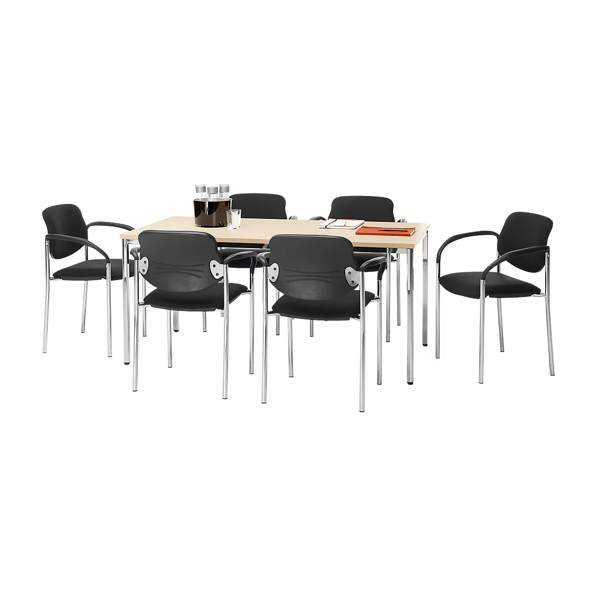 Konferenztisch, Bis 6 Personen, Rechteck, 4-Fuß Quadratrohr, B 1600 X T 800 X H 720 Mm, Ahorn/chromsilber 2 Konferenztisch, Bis 6 Personen, Rechteck, 4-Fuß Quadratrohr, B 1600 X T 800 X H 720 Mm, Ahorn/chromsilber – Bild 2