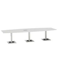 Konferenztisch, Mit Tischanschlussfeld, Bis 12 Personen, Boot, Standfuß, B 3500 X T 1200 X H 720-820 Mm, Weiß/silber