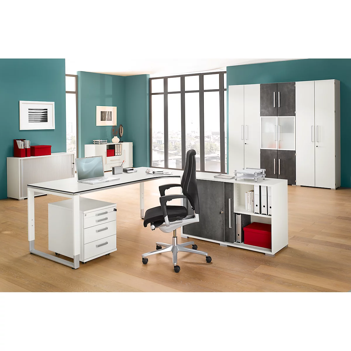 Mehrzweckschrank TEQSTYLE, B 1400 X T 419 X H 740 Mm, Weiß/weiß 2 Mehrzweckschrank TEQSTYLE, B 1400 X T 419 X H 740 Mm, Weiß/weiß – Bild 2