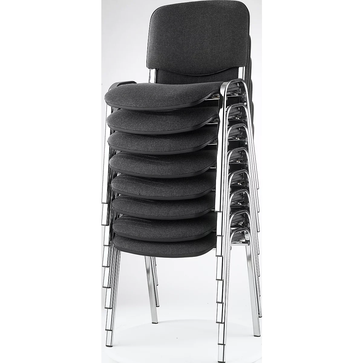 NowyStyl Stapelstühle-Set ISO BASIC, Ohne Armlehnen, Stapelbar Bis 12 Stück, Bezug Anthrazit, Gestell Chromsilber, 8 Stück 2 NowyStyl Stapelstühle-Set ISO BASIC, Ohne Armlehnen, Stapelbar Bis 12 Stück, Bezug Anthrazit, Gestell Chromsilber, 8 Stück – Bild 2