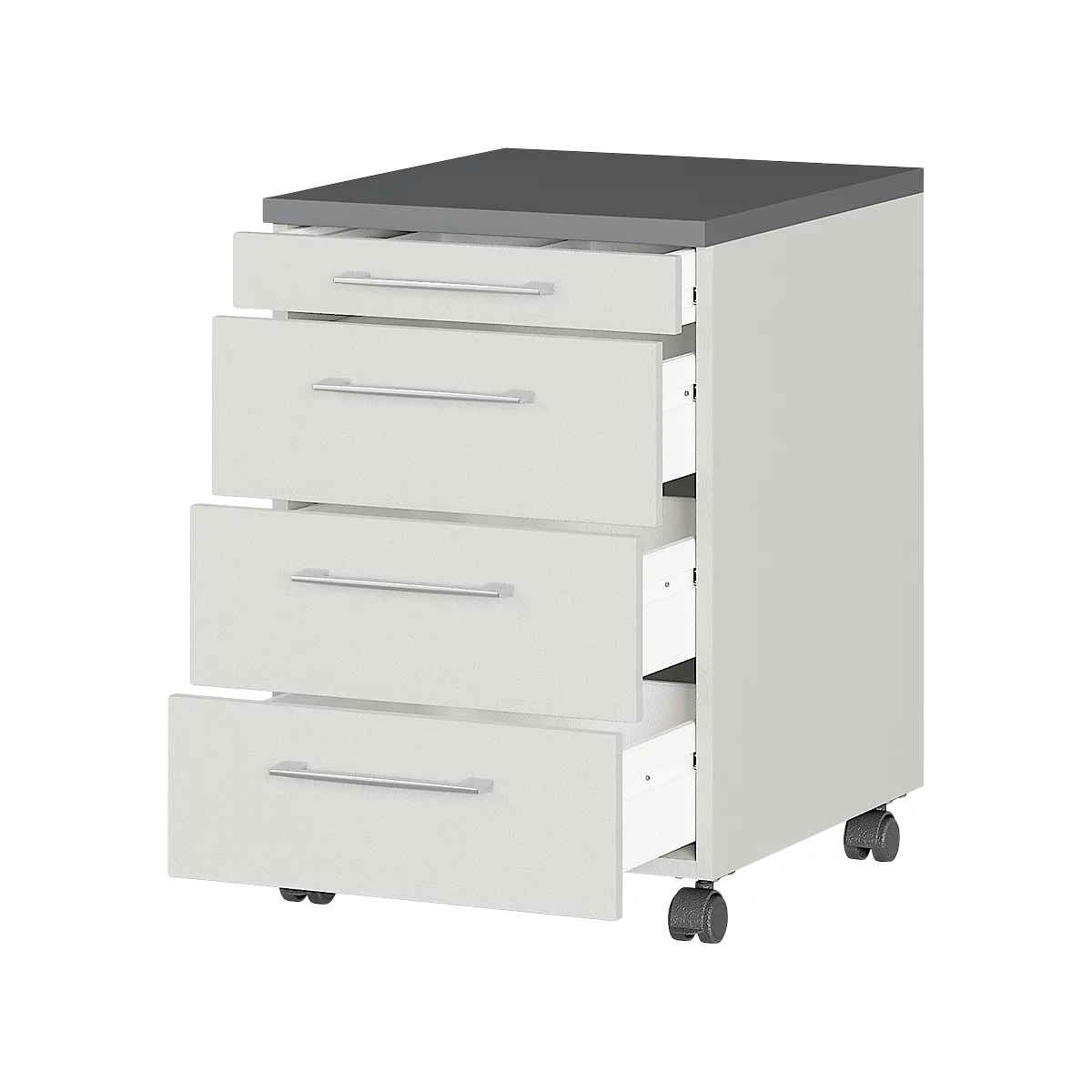 Rollcontainer 1333 Profi 2.0, 1 Utensilienauszug, 3 Schübe, Bügelgriffe, B 420 X H 610 X T 490 Mm, Lichtgrau/graphit 2 Rollcontainer 1333 Profi 2.0, 1 Utensilienauszug, 3 Schübe, Bügelgriffe, B 420 X H 610 X T 490 Mm, Lichtgrau/graphit – Bild 2