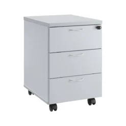 Rollcontainer 333, 3 Schübe, Abschließbar, Metallgriffe, 4 Doppellenkrollen, B 404 X T 500 X H 590 Mm, Grau