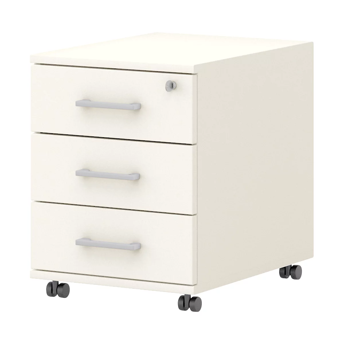 Rollcontainer 333 TEMPIO, Aus Holz, 3 Schubkästen (1 Mit Schloss), B 430 X T 500 X H 550 Mm, Weiß/weiß 1 Rollcontainer 333 TEMPIO, Aus Holz, 3 Schubkästen (1 Mit Schloss), B 430 X T 500 X H 550 Mm, Weiß/weiß