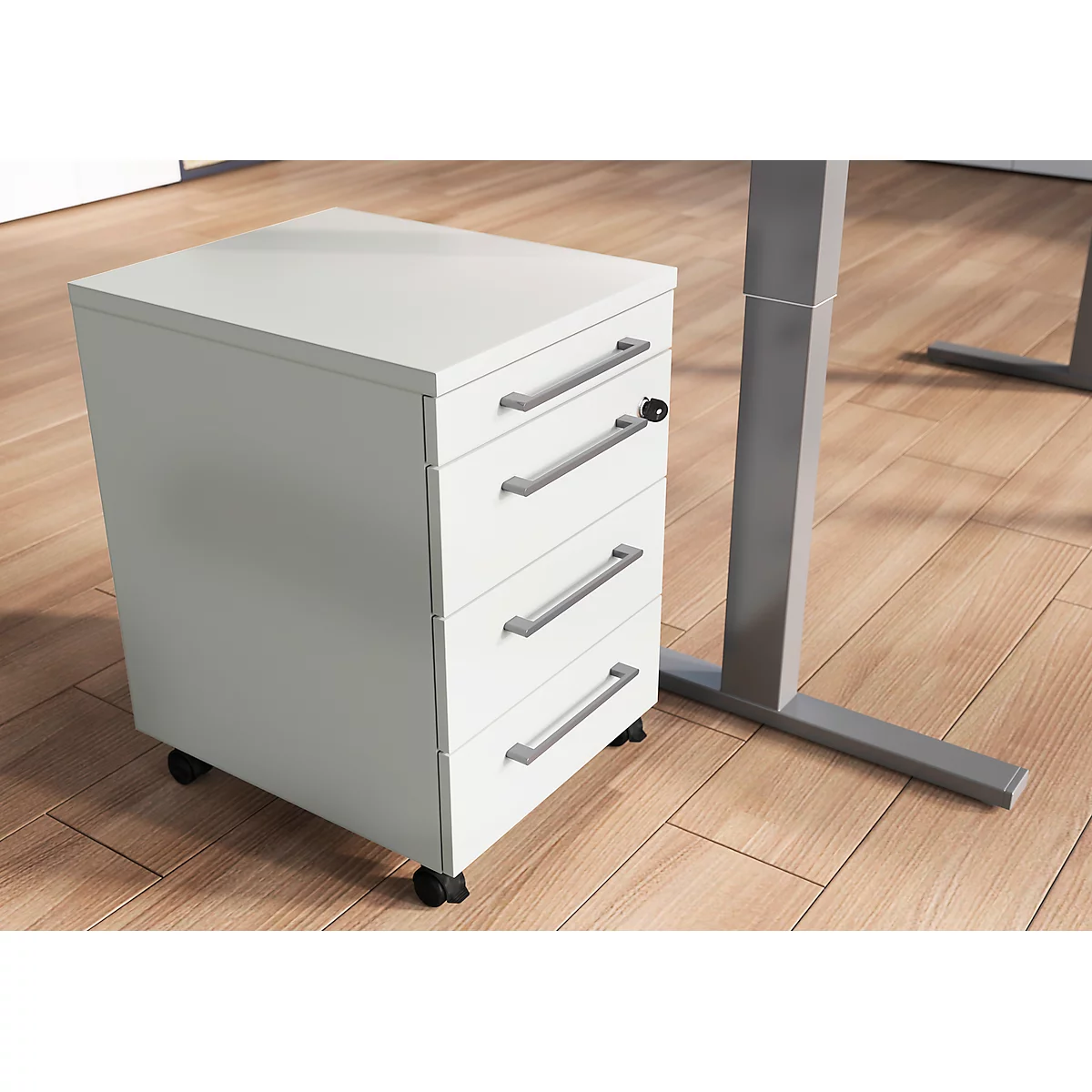 Rollcontainer Agenda, 3 Schubladen, Utensilienauszug, B 420 X H 610 X T 490 Mm, Abschließbar, Lichtgrau 3 Rollcontainer Agenda, 3 Schubladen, Utensilienauszug, B 420 X H 610 X T 490 Mm, Abschließbar, Lichtgrau – Bild 3