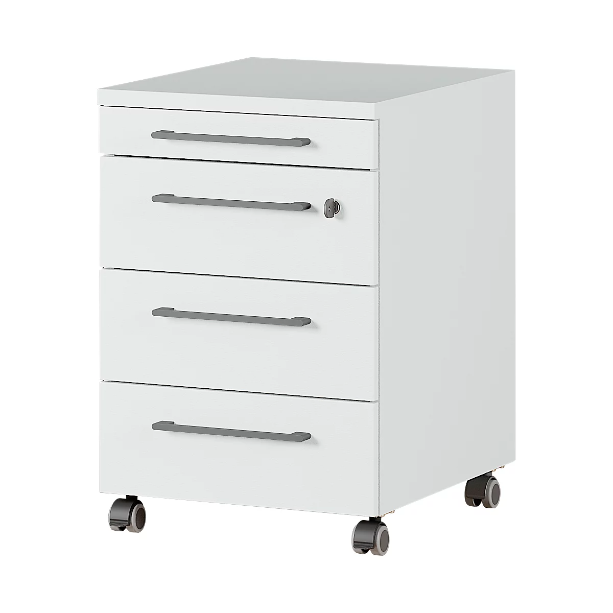 Rollcontainer Agenda, 3 Schubladen, Utensilienauszug, B 420 X H 610 X T 490 Mm, Abschließbar, Lichtgrau 1 Rollcontainer Agenda, 3 Schubladen, Utensilienauszug, B 420 X H 610 X T 490 Mm, Abschließbar, Lichtgrau