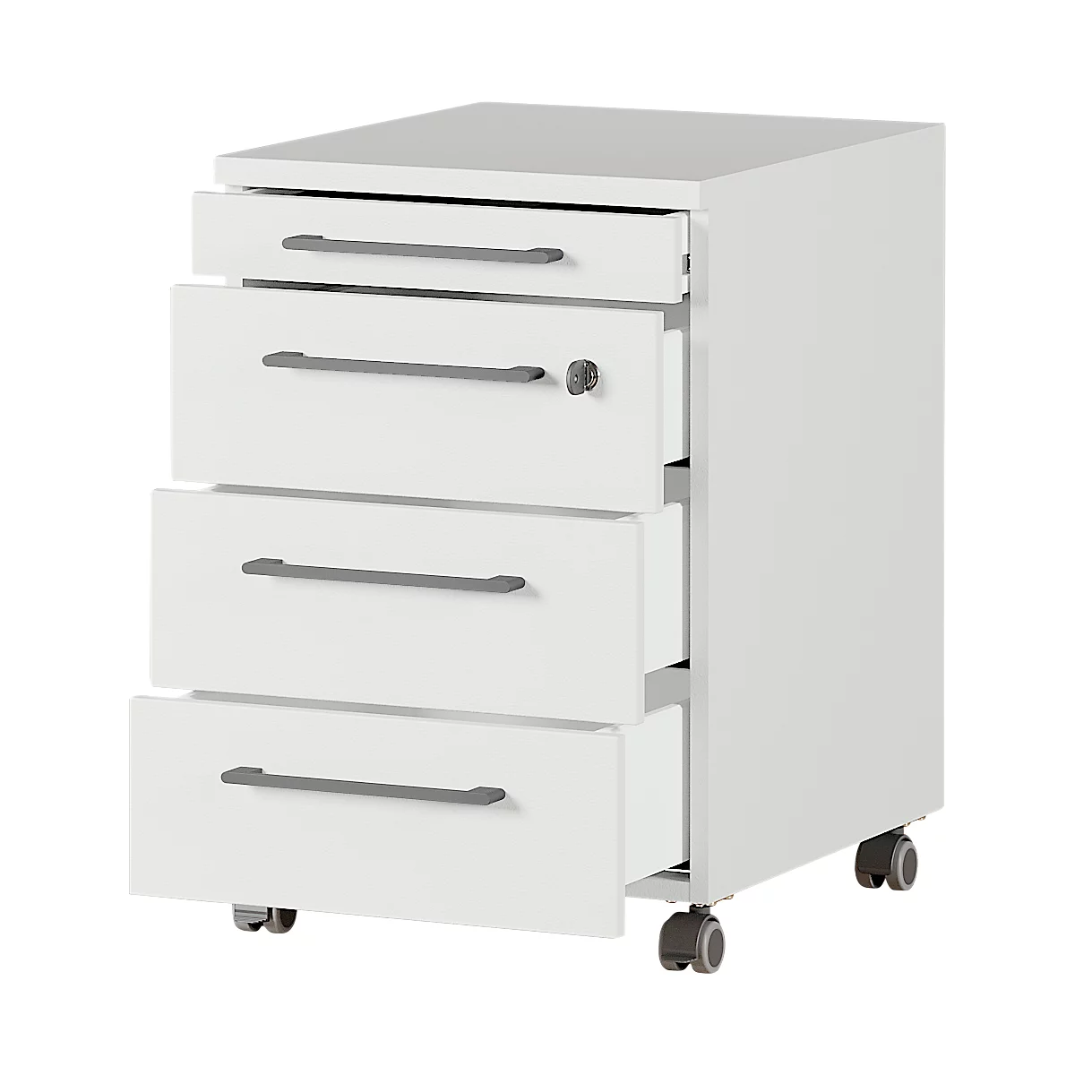 Rollcontainer Agenda, 3 Schubladen, Utensilienauszug, B 420 X H 610 X T 490 Mm, Abschließbar, Lichtgrau 2 Rollcontainer Agenda, 3 Schubladen, Utensilienauszug, B 420 X H 610 X T 490 Mm, Abschließbar, Lichtgrau – Bild 2