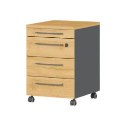 Rollcontainer Agenda Home, 3 Schubladen, Utensilienauszug, B 420 X T 490 X H 610 Mm, Graphit/Eiche