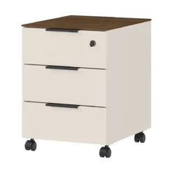 Rollcontainer Ancona, 3 Schubkästen (1 Abschließbar), Vier Laufrollen, Kaschmir/Nussbaum