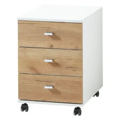 Rollcontainer Lioni, Ideal Für Das Homeoffice, Aus Holz, 3 Schübe, Steggriffe, B 400 X T 490 X H 570, Weiß/Eiche-Navarra