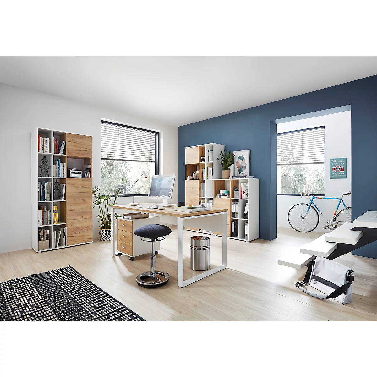 Rollcontainer Lioni, Ideal Für Das Homeoffice, Aus Holz, 3 Schübe, Steggriffe, B 400 X T 490 X H 570, Weiß/Eiche-Navarra 6 Rollcontainer Lioni, Ideal Für Das Homeoffice, Aus Holz, 3 Schübe, Steggriffe, B 400 X T 490 X H 570, Weiß/Eiche-Navarra – Bild 6